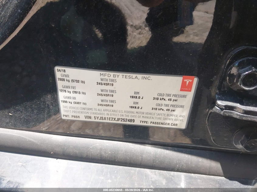 2018 Tesla Model s VIN 5YJSA1E2XJF252489 IAAI salvage auction — SUSPENSION, Clear (Wisconsin), sold $8,700 on 2026-07-30 (photo 9)