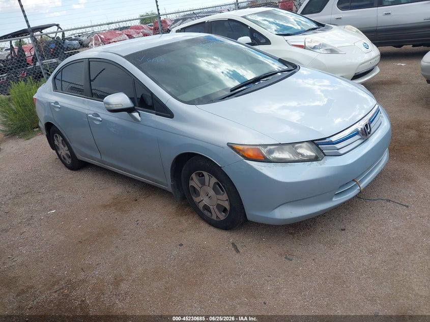 2012 Honda Civic hybrid VIN JHMFB4F28CS001313 IAAI salvage auction — FRONT END, Clear (Arizona), sold $1,200 on 2026-07-30 (photo 1)