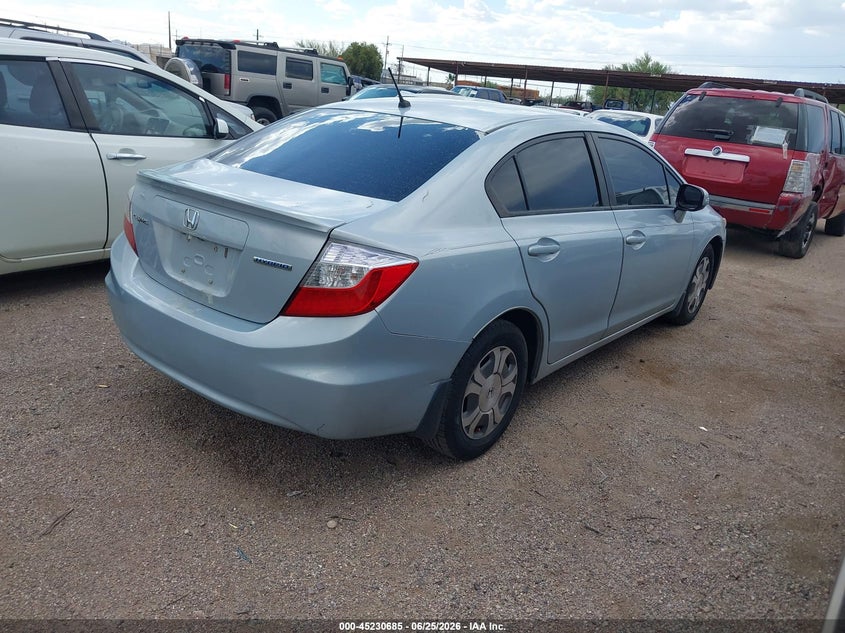 2012 Honda Civic hybrid VIN JHMFB4F28CS001313 IAAI salvage auction — FRONT END, Clear (Arizona), sold $1,200 on 2026-07-30 (photo 4)