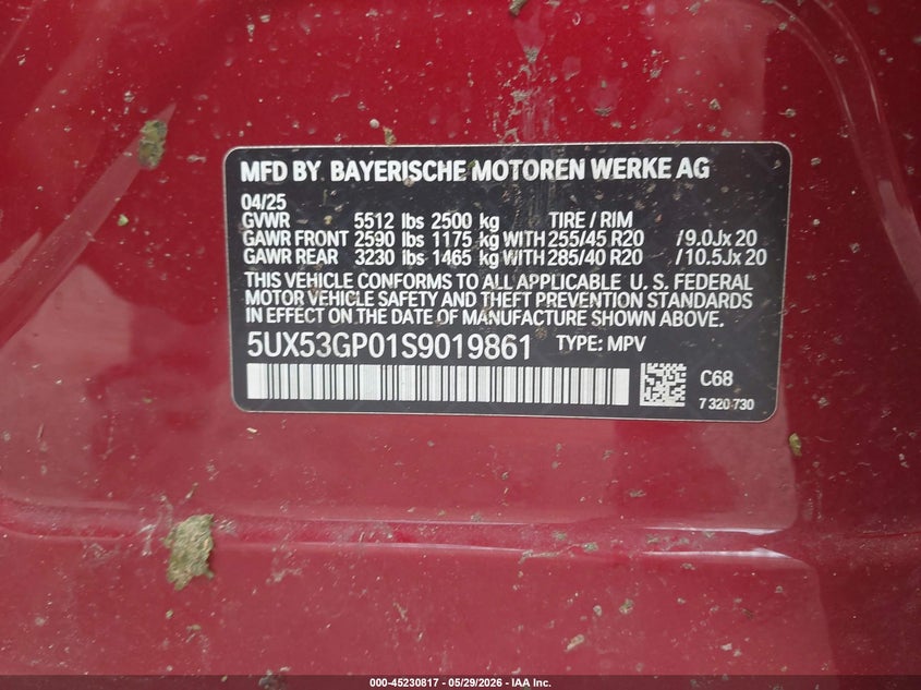 2025 BMW X3 VIN 5UX53GP01S9019861 IAAI salvage auction — ALL OVER, Salvage Title, sold $8,100 on 2026-07-23 (photo 9)