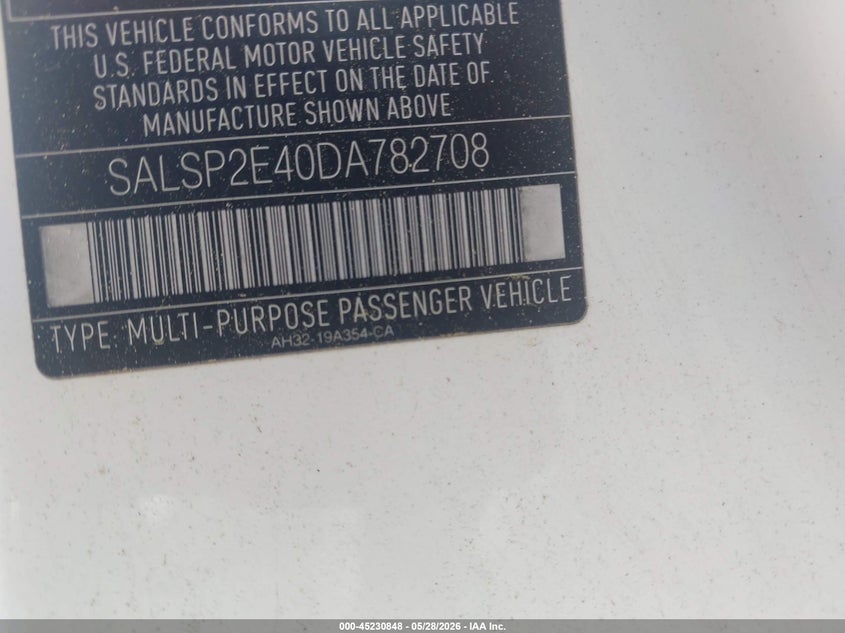 2013 Land rover Range rover sport VIN SALSP2E40DA782708 IAAI salvage auction — NORMAL WEAR, Salvage (Texas), sold $575 on 2026-07-28 (photo 9)