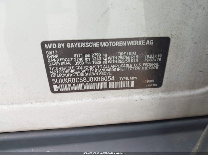 2018 BMW X5 VIN 5UXKR0C58J0X86054 IAAI salvage auction — FRONT END, Salvage (Georgia), sold $4,200 on 2026-07-29 (photo 9)