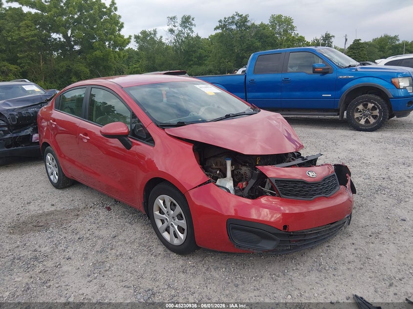 2013 Kia Rio VIN KNADM4A39D6205239 IAAI salvage auction — FRONT END, Salvage Title, sold $25 on 2026-07-07 (photo 1)