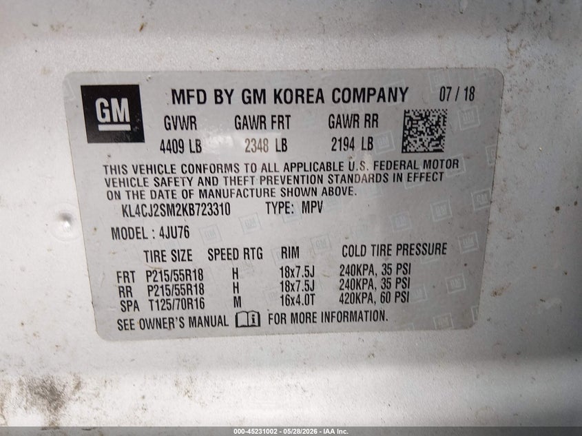 2019 Buick Encore VIN KL4CJ2SM2KB723310 IAAI salvage auction — FRONT END, Salvage (West Virginia), sold $800 on 2026-08-01 (photo 9)