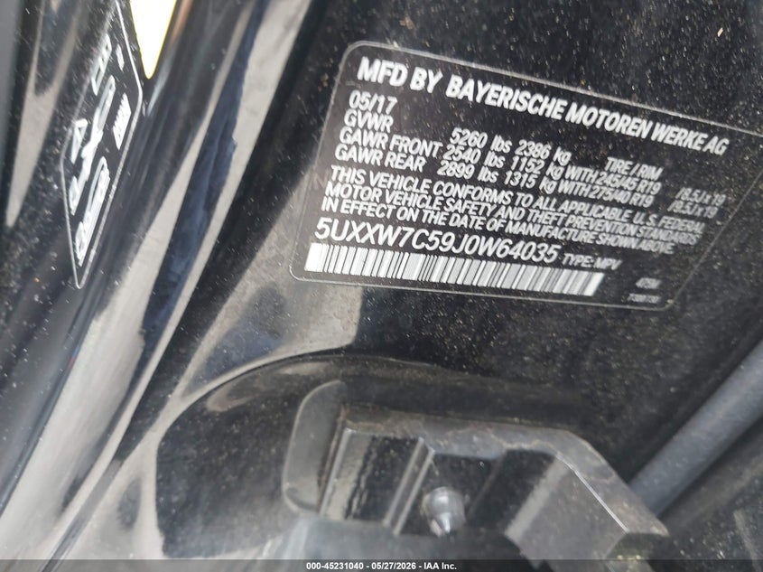 2018 BMW X4 VIN 5UXXW7C59J0W64035 IAAI salvage auction — FRONT END, Repossession Paperwork (Georgia), sold $11,300 on 2026-07-15 (photo 9)