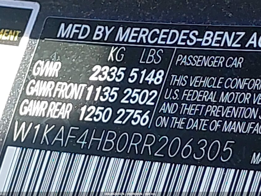 2024 Mercedes-benz C-klasse VIN W1KAF4HB0RR206305 IAAI salvage auction — FRONT END, Mv-907A (New York), sold $20,000 on 2026-07-26 (photo 9)