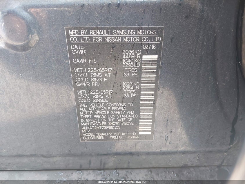 2016 Nissan Rogue VIN KNMAT2MT7GP661103 IAAI salvage auction — FRONT END, Salvage Title, sold $275 on 2026-07-14 (photo 9)