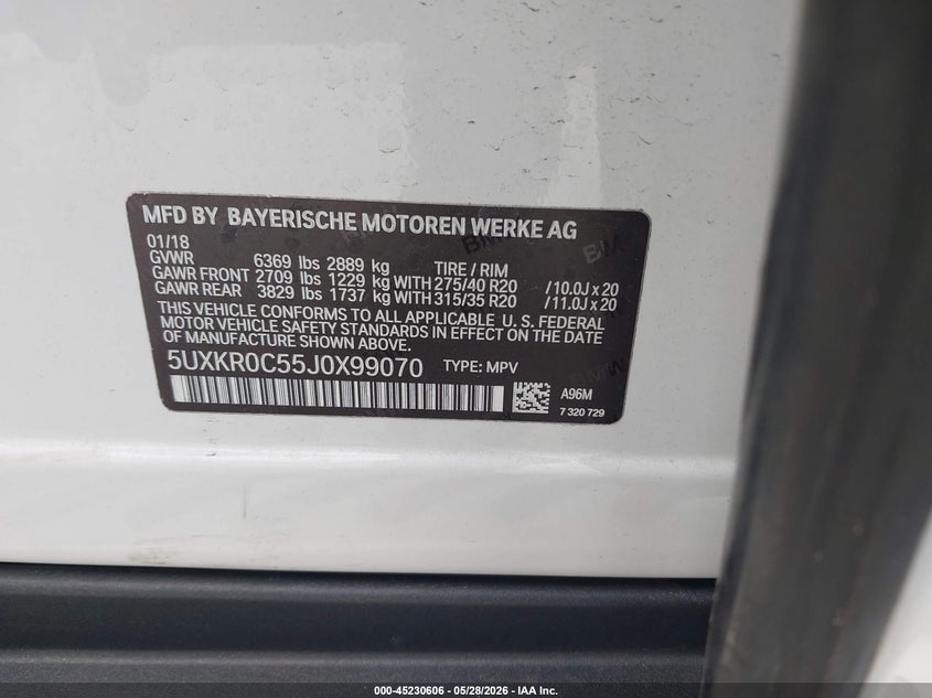 2018 BMW X5 VIN 5UXKR0C55J0X99070 IAAI salvage auction — RIGHT SIDE, Salvage Title, sold $6,900 on 2026-07-20 (photo 9)