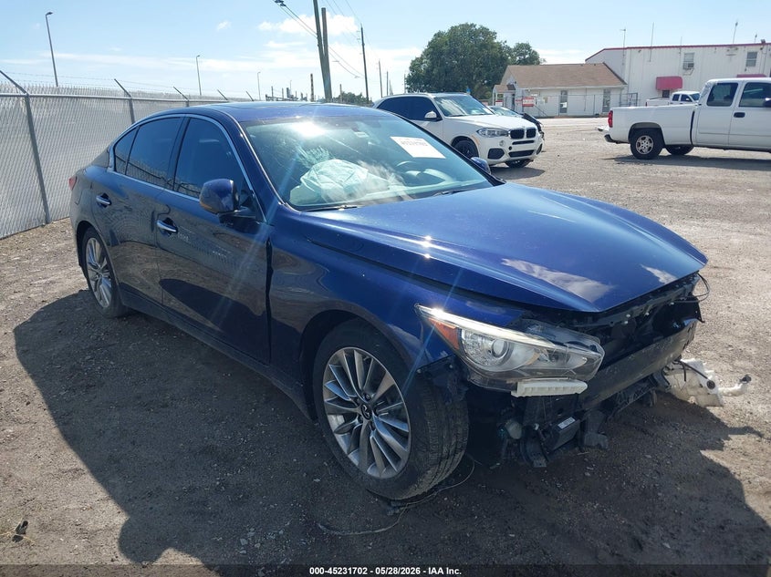 2021 Infiniti Q50 VIN JN1EV7BP5MM702052 IAAI salvage auction — FRONT END, Salvage Title, sold $2,950 on 2026-07-14 (photo 1)
