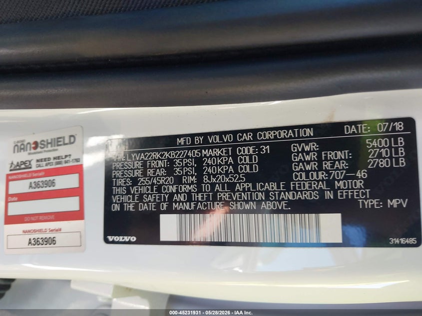 2019 Volvo Xc60 VIN LYVA22RK2KB227405 IAAI salvage auction — REAR END, Original (Texas), sold $7,200 on 2026-07-22 (photo 9)