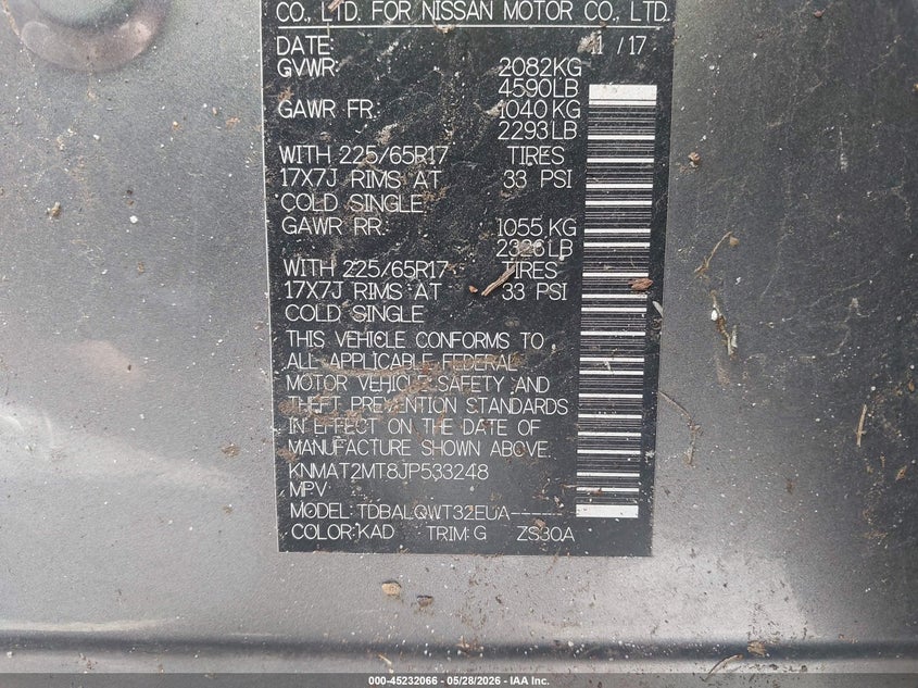 2018 Nissan Rogue VIN KNMAT2MT8JP533248 IAAI salvage auction — ROLLOVER, Salvage Title, sold $625 on 2026-07-22 (photo 9)