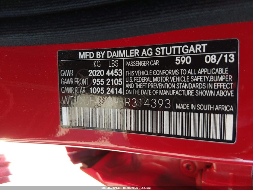 2014 Mercedes-benz C-klasse VIN WDDGF4HB9ER314393 IAAI salvage auction — REAR END, Salvage Title, sold $1,250 on 2026-07-23 (photo 9)