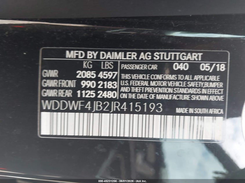 2018 Mercedes-benz C-klasse VIN WDDWF4JB2JR415193 IAAI salvage auction — FRONT END, Salvage Title, sold $3,100 on 2026-07-08 (photo 9)