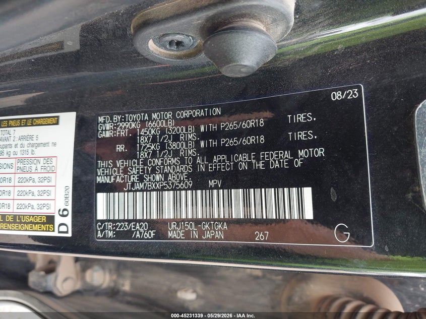 2023 Lexus Gx VIN JTJAM7BXXP5375609 IAAI salvage auction — FRONT END, Salvage Title, sold $27,000 on 2026-07-18 (photo 9)