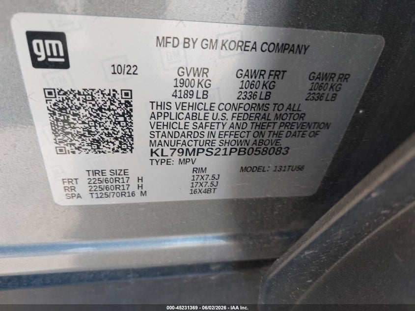 2023 Chevrolet Trailblazer VIN KL79MPS21PB058083 IAAI salvage auction — REAR END, Salvage (Ohio), sold $4,550 on 2026-07-28 (photo 9)