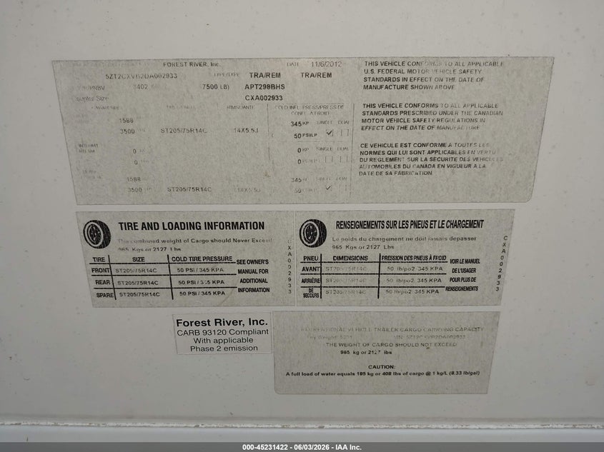 2013 Coachmen Apex VIN 5ZT2CXVB2DA002933 IAAI salvage auction — ROOF, Salvage (Pennsylvania), sold $25 on 2026-07-23 (photo 9)