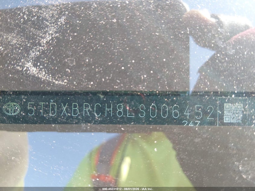 2020 Toyota Highlander VIN 5TDXBRCH8LS006452 IAAI salvage auction — LEFT SIDE, Salvage Title, sold $7,400 on 2026-07-23 (photo 9)