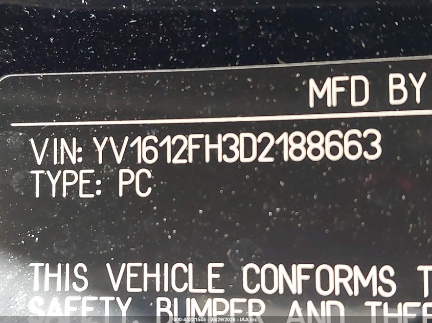 2013 Volvo S60 VIN YV1612FH3D2188663 IAAI salvage auction — NORMAL WEAR, Clear (Virginia), sold $550 on 2026-07-13 (photo 9)