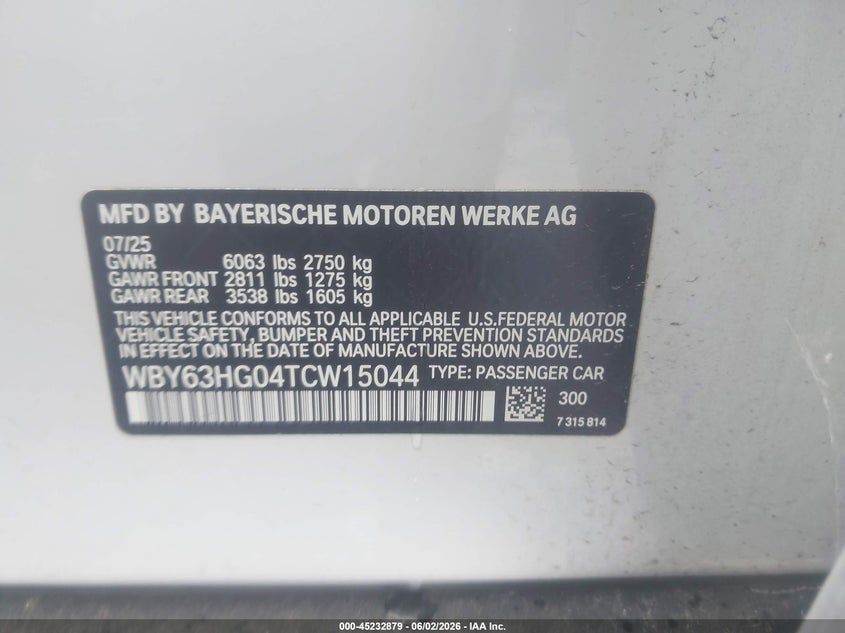 2026 BMW I5 VIN WBY63HG04TCW15044 IAAI salvage auction — FRONT END, Salvage Title, sold $26,650 on 2026-08-17 (photo 9)