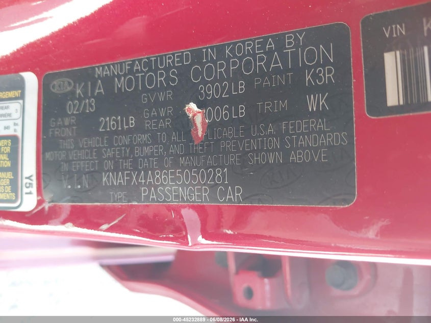 2014 Kia Forte VIN KNAFX4A86E5050281 IAAI salvage auction — REAR END, Salvage Title, sold $975 on 2026-07-16 (photo 9)