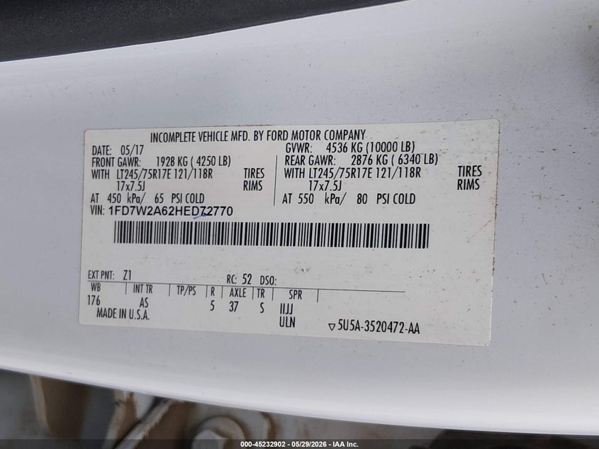 2017 Ford F-250 VIN 1FD7W2A62HED72770 IAAI salvage auction — NORMAL WEAR, SF97 (Oklahoma), sold $12,575 on 2026-07-09 (photo 9)