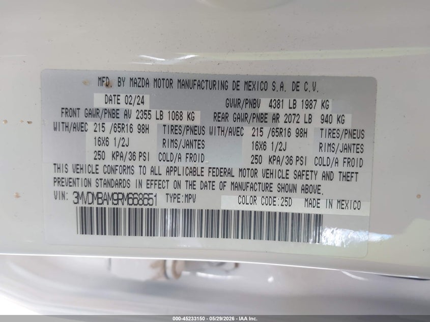 2024 Mazda Cx-30 VIN 3MVDMBAM9RM668651 IAAI salvage auction — SIDE, Salvage Title, sold $4,950 on 2026-07-10 (photo 9)