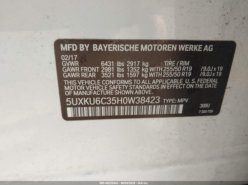 2017 BMW X6 VIN 5UXKU6C35H0W38423 IAAI salvage auction — FRONT END, Salvage (Idaho), sold $1,250 on 2026-07-29 (photo 9)