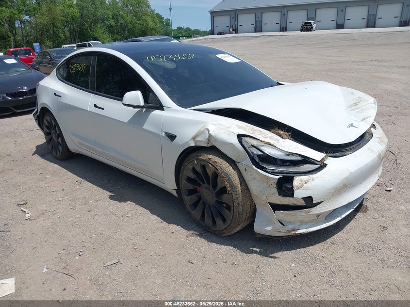 2022 Tesla Model 3 VIN 5YJ3E1EC7NF344182 IAAI salvage auction — LEFT FRONT, Salvage (Indiana), sold $3,975 on 2026-08-01 (photo 1)