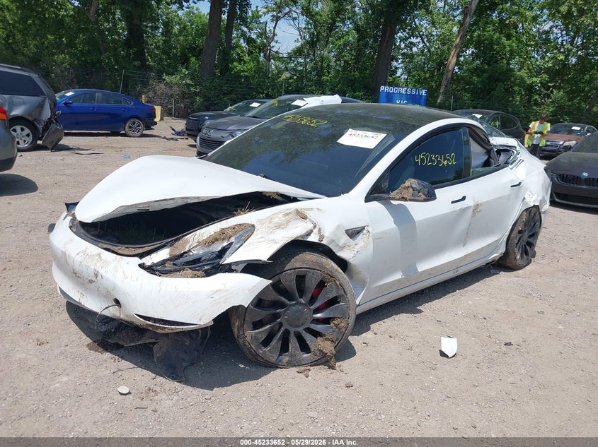 2022 Tesla Model 3 VIN 5YJ3E1EC7NF344182 IAAI salvage auction — LEFT FRONT, Salvage (Indiana), sold $3,975 on 2026-08-01 (photo 2)