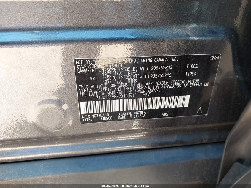 2025 Toyota Rav 4 VIN 2T3C1RFV5SC311053 IAAI salvage auction — SIDE, Salvage Title, sold $14,700 on 2026-07-31 (photo 9)