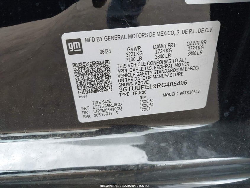 2024 Gmc SIERRA VIN 3GTUUEEL9RG405496 IAAI salvage auction — FRONT END, Salvage Title, sold $20,250 on 2026-07-30 (photo 9)