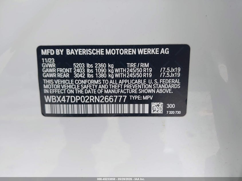 2024 BMW X3 VIN WBX47DP02RN266777 IAAI salvage auction — FRONT END, Rebuildable (Florida), sold $11,750 on 2026-07-13 (photo 9)