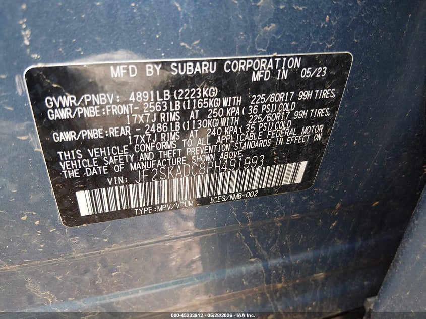 2023 Subaru Forester VIN JF2SKADC8PH491993 IAAI salvage auction — ROLLOVER, Salvage Title, sold $1,650 on 2026-07-06 (photo 9)