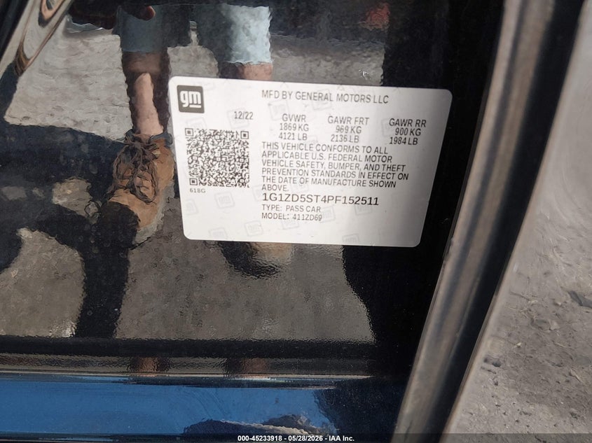 2023 Chevrolet Malibu VIN 1G1ZD5ST4PF152511 IAAI salvage auction — FRONT END, Salvage Title, sold $3,600 on 2026-07-11 (photo 9)