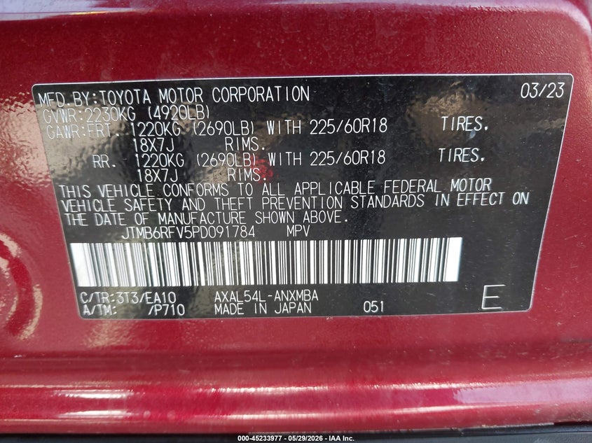 2023 Toyota Rav 4 VIN JTMB6RFV5PD091784 IAAI salvage auction — LEFT SIDE, Salvage (North Carolina), sold $9,800 on 2026-07-29 (photo 9)