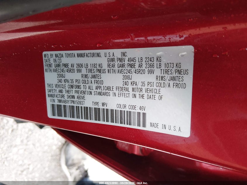 2023 Mazda Cx-50 VIN 7MMVABXY7PN150937 IAAI salvage auction — FRONT END, Salvage Title, sold $7,200 on 2026-07-21 (photo 9)