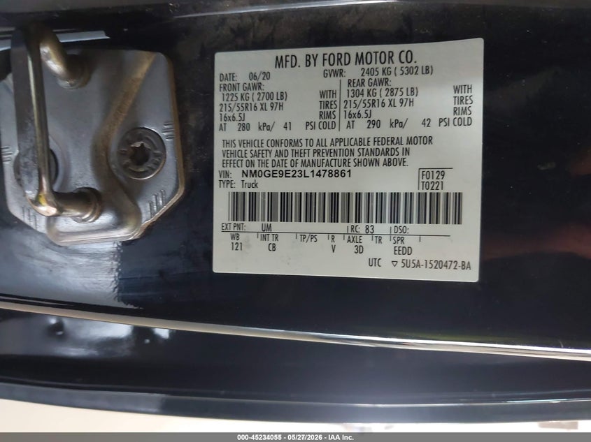 2020 Ford Transit connect VIN NM0GE9E23L1478861 IAAI salvage auction — NORMAL WEAR, Sf97 (Texas), sold $12,750 on 2026-07-07 (photo 9)
