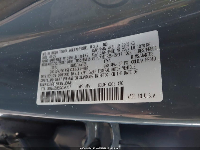 2025 Mazda Cx-50 VIN 7MMVABBM6SN358207 IAAI salvage auction — FRONT END, Salvage (Massachusetts), sold $3,650 on 2026-07-28 (photo 9)