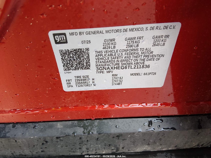 2026 Chevrolet Equinox VIN 3GNAXHEG6TL211836 IAAI salvage auction — SIDE, Original (Texas), sold $8,100 on 2026-07-30 (photo 9)