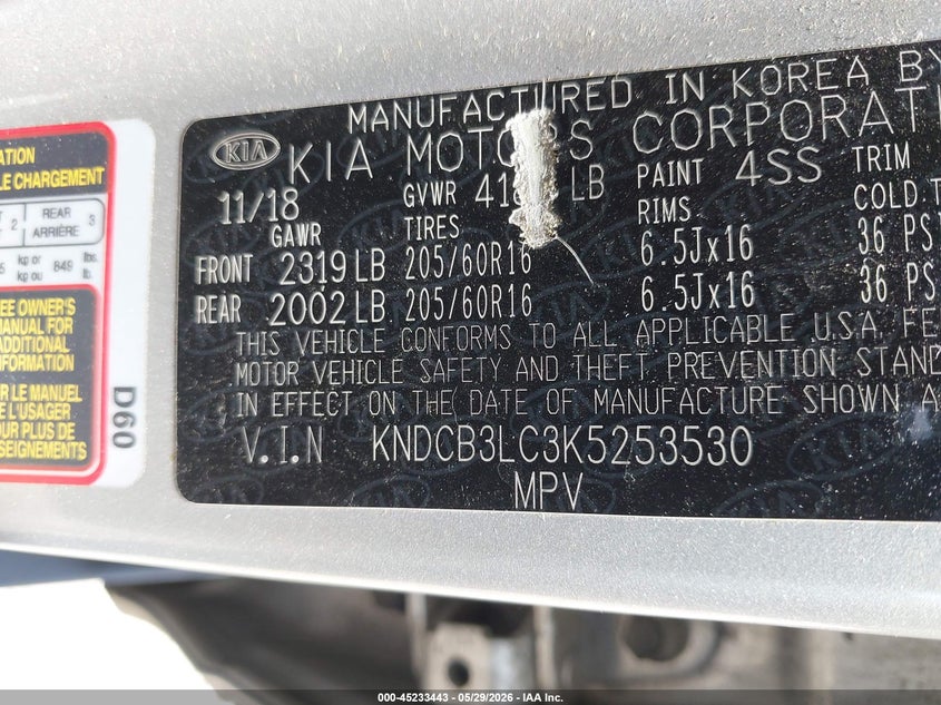 2019 Kia Niro VIN KNDCB3LC3K5253530 IAAI salvage auction — NORMAL WEAR, Clear-Dealer Only (North Carolina), sold $2,250 on 2026-07-13 (photo 9)