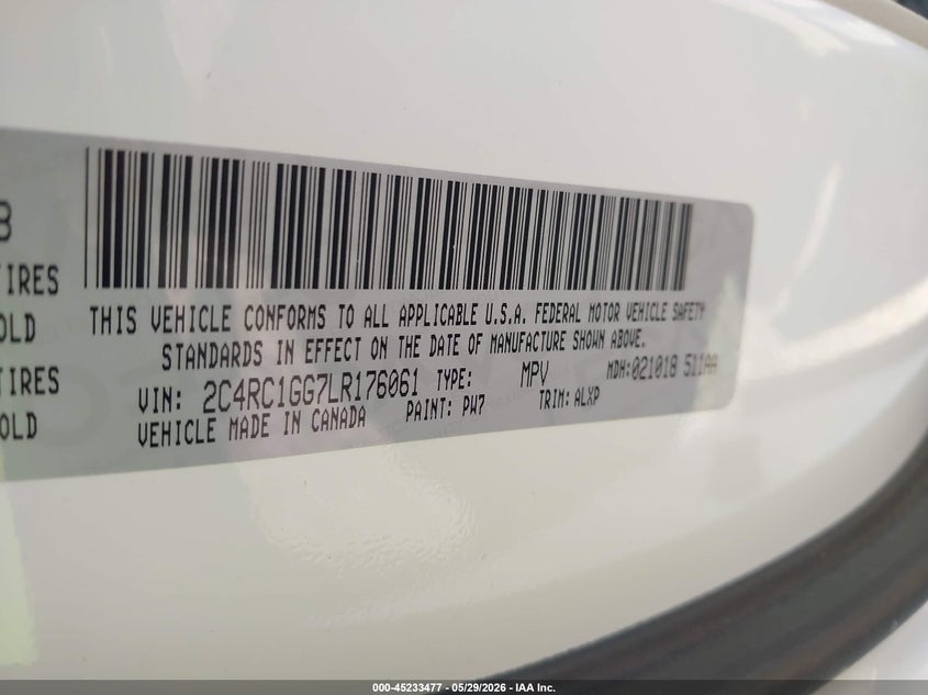 2020 Chrysler Pacifica VIN 2C4RC1GG7LR176061 IAAI salvage auction — REAR END, Salvage Title, sold $4,400 on 2026-07-19 (photo 9)