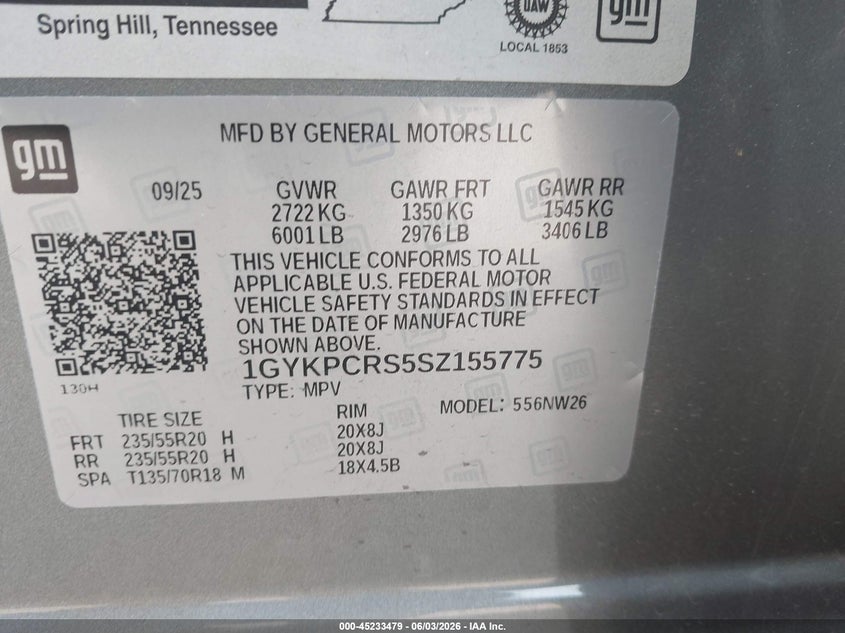 2025 Cadillac Xt6 VIN 1GYKPCRS5SZ155775 IAAI salvage auction — LEFT FRONT, Original (Texas), sold $11,300 on 2026-07-22 (photo 9)