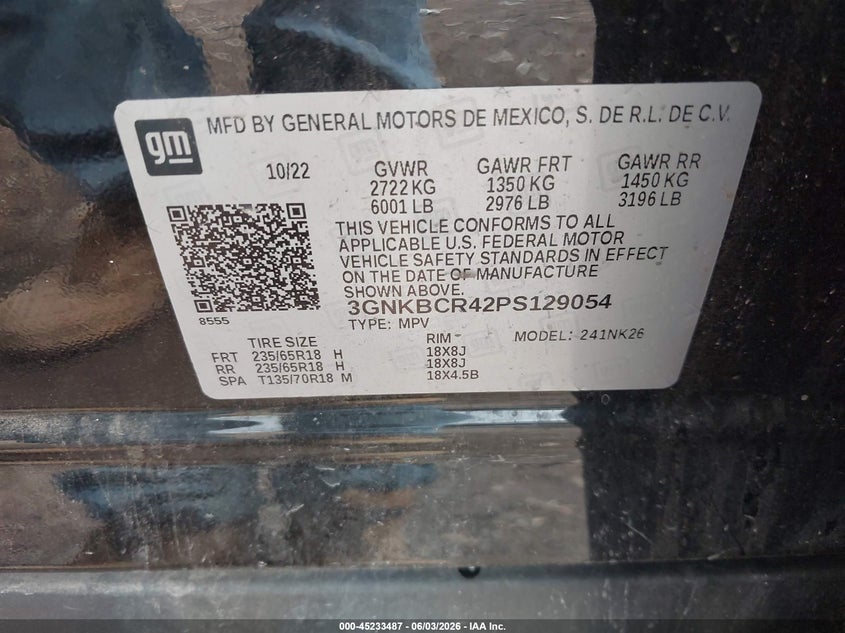 2023 Chevrolet Blazer VIN 3GNKBCR42PS129054 IAAI salvage auction — FRONT END, Original (Texas), sold $8,525 on 2026-08-19 (photo 9)