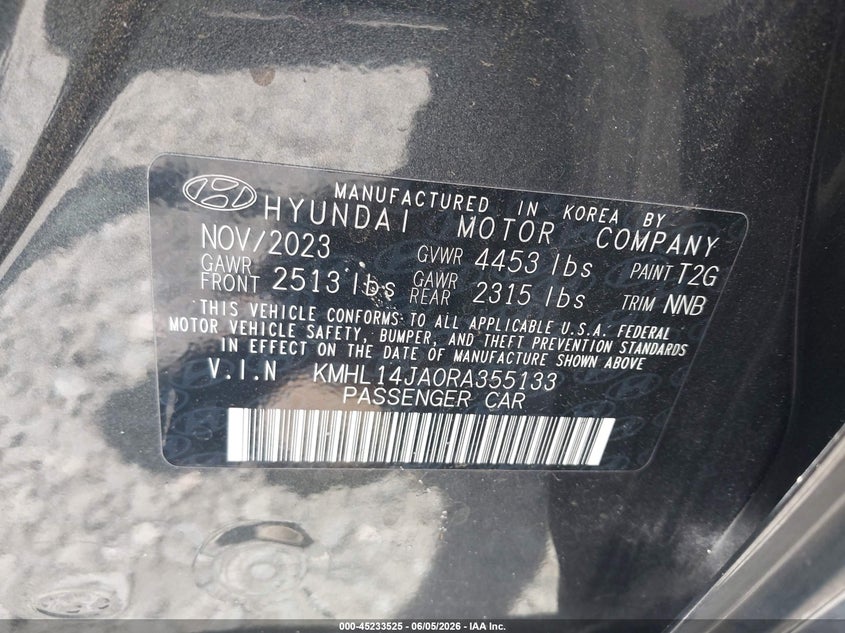 2024 Hyundai Sonata VIN KMHL14JA0RA355133 IAAI salvage auction — FRONT END, Salvage (Texas), sold $25 on 2026-07-24 (photo 9)