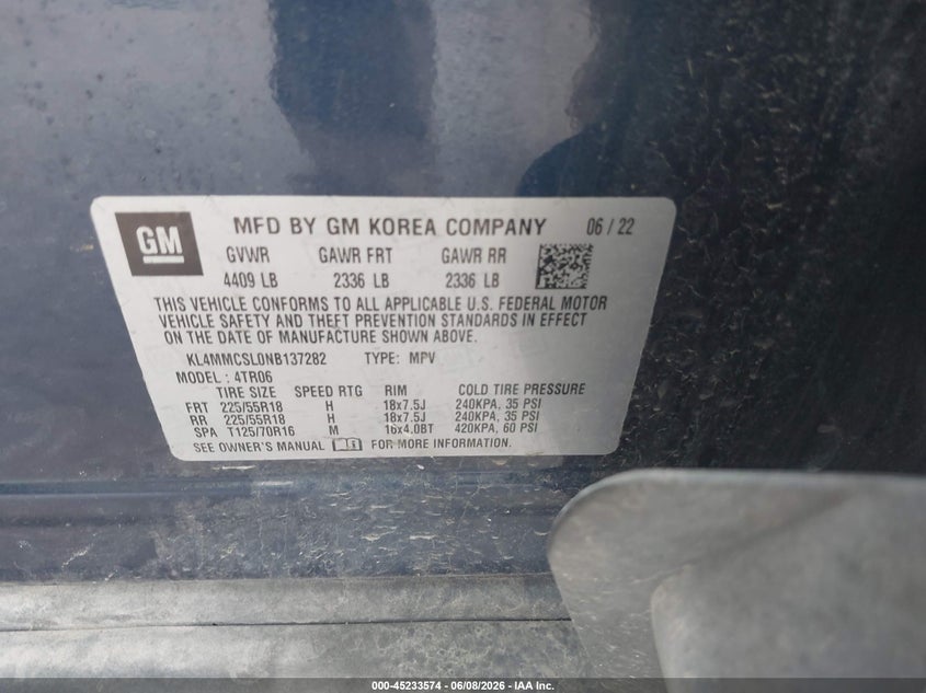 2022 Buick Encore gx VIN KL4MMCSL0NB137282 IAAI salvage auction — FRONT END, Salvage Title, sold $3,850 on 2026-07-28 (photo 9)
