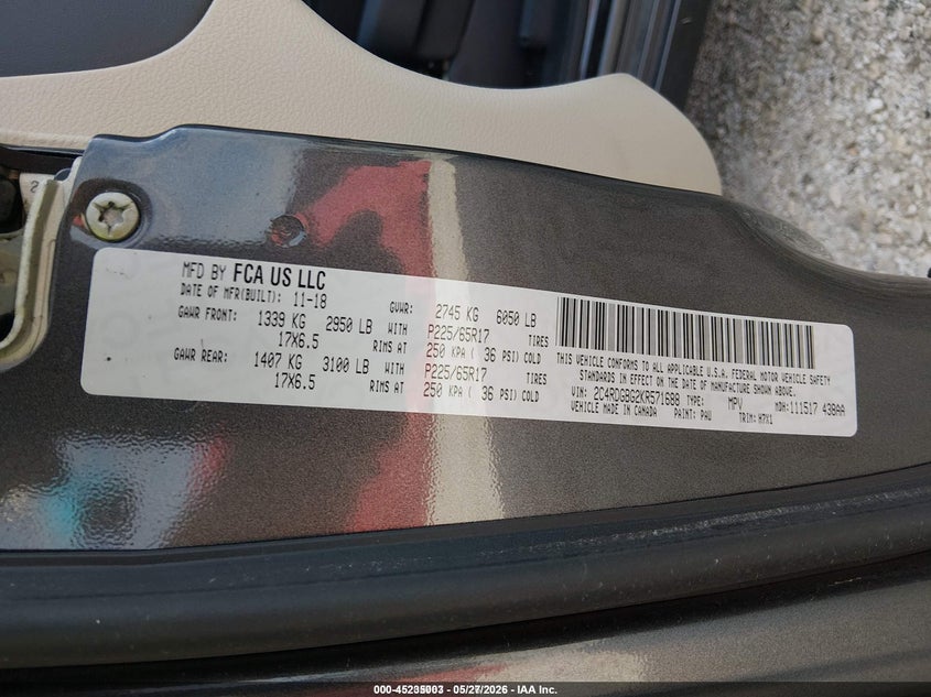 2019 Dodge Grand caravan VIN 2C4RDGBG2KR571688 IAAI salvage auction — RIGHT SIDE, SF97 (Arkansas), sold $11,250 on 2026-07-09 (photo 9)