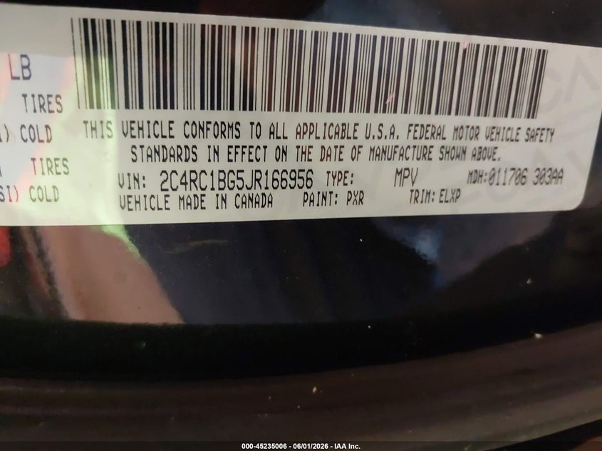2018 Chrysler Pacifica VIN 2C4RC1BG5JR166956 IAAI salvage auction — FRONT END, Clear (Michigan), sold $1,500 on 2026-07-22 (photo 9)