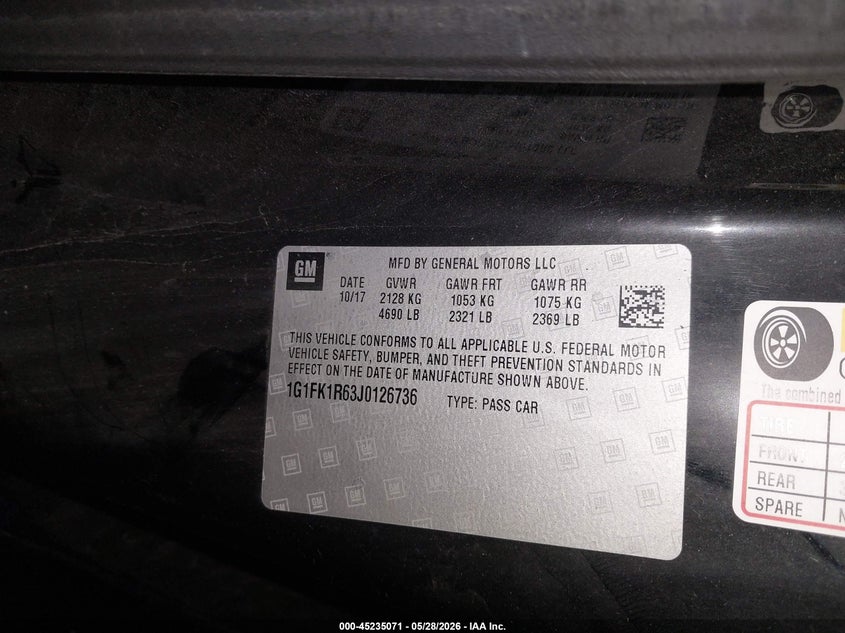 2018 Chevrolet Camaro VIN 1G1FK1R63J0126736 IAAI salvage auction — RIGHT FRONT, Salvage (Oregon), sold $20,600 on 2026-07-10 (photo 9)