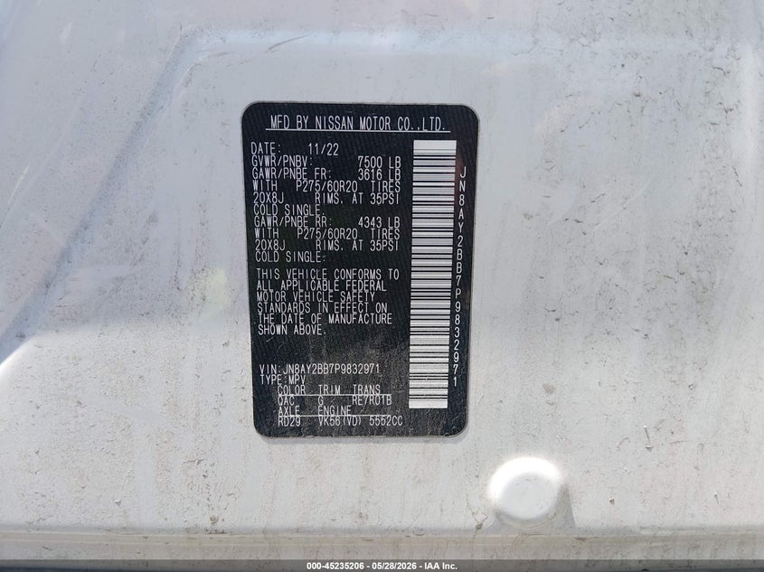 2023 Nissan Armada VIN JN8AY2BB7P9832971 IAAI salvage auction — REAR END, Salvage (Kentucky), sold $8,800 on 2026-07-28 (photo 9)