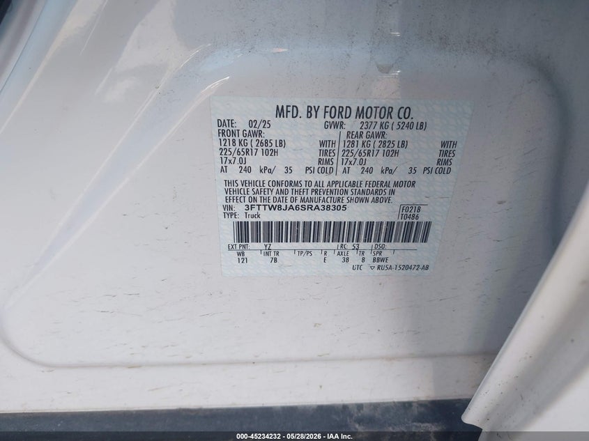 2025 Ford Maverick VIN 3FTTW8JA6SRA38305 IAAI salvage auction — RIGHT FRONT, Salvage Title, sold $8,000 on 2026-07-28 (photo 9)
